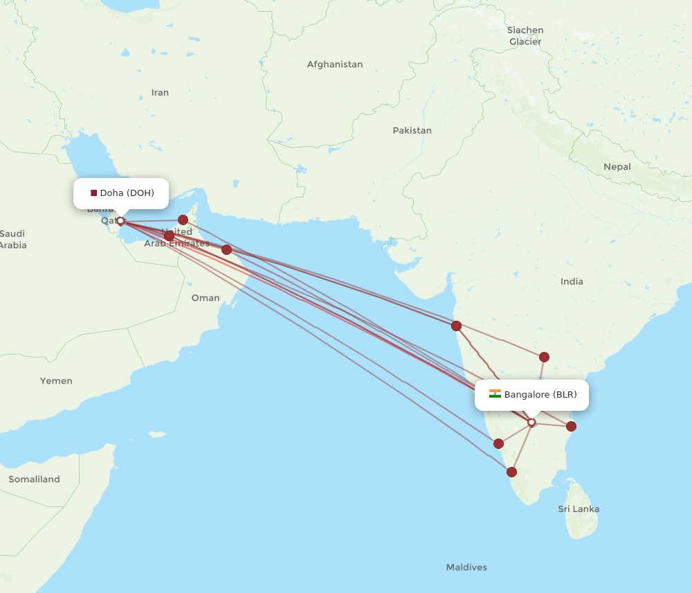 BLR-DOH flight routes