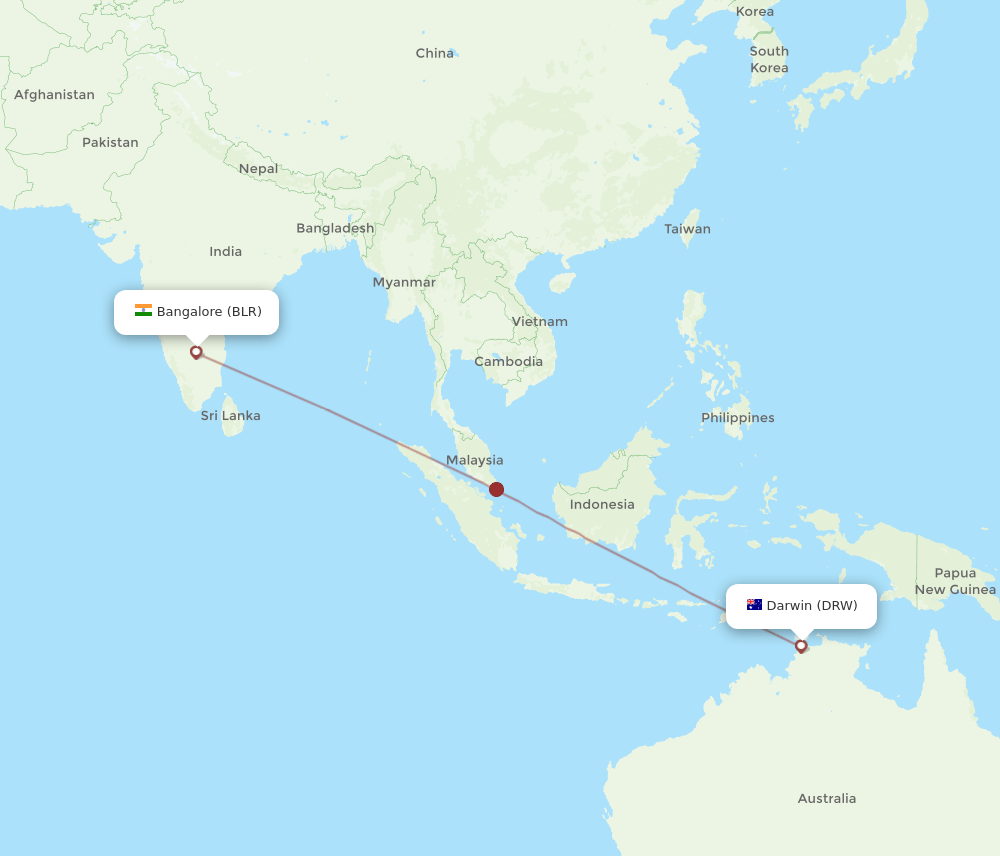 BLR to DRW flights and routes map
