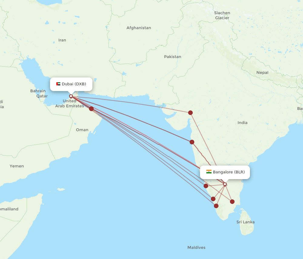 BLR-DXB flight routes