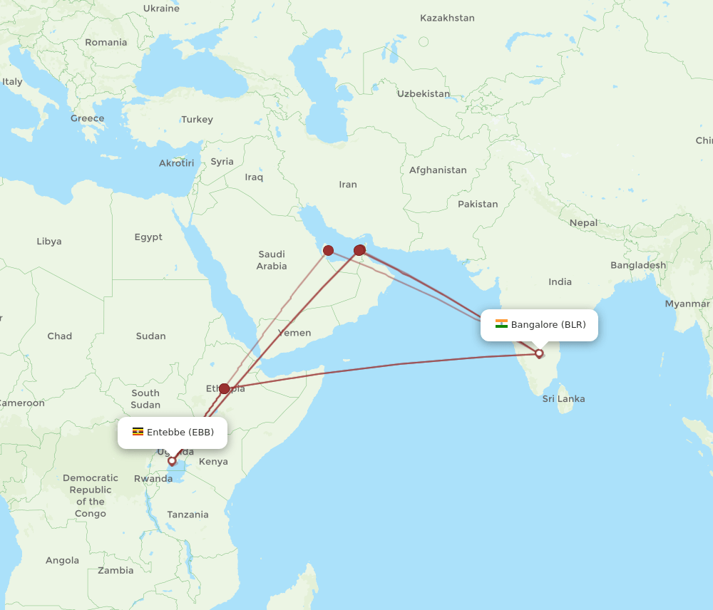 BLR-EBB flight routes