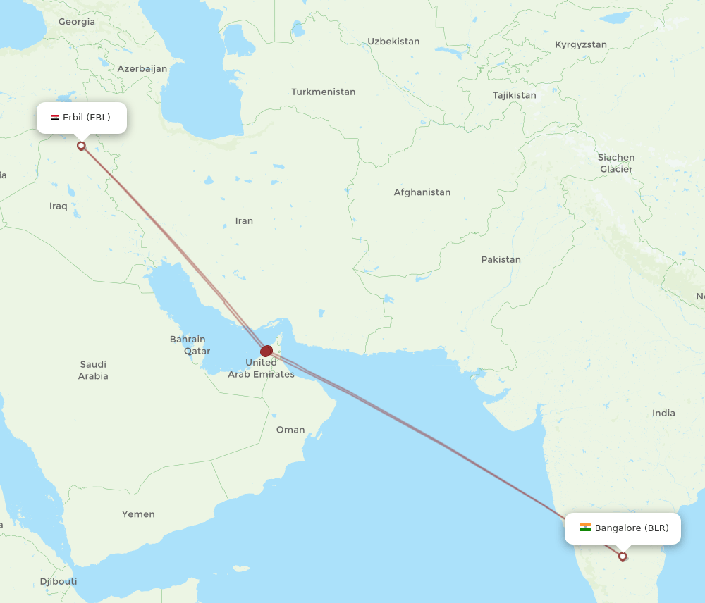 BLR-EBL flight routes