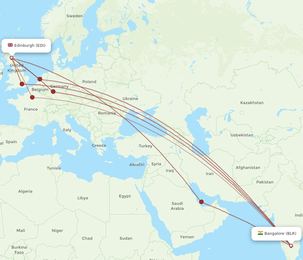 BLR-EDI flight routes