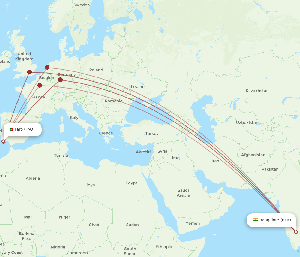 BLR-FAO flight routes