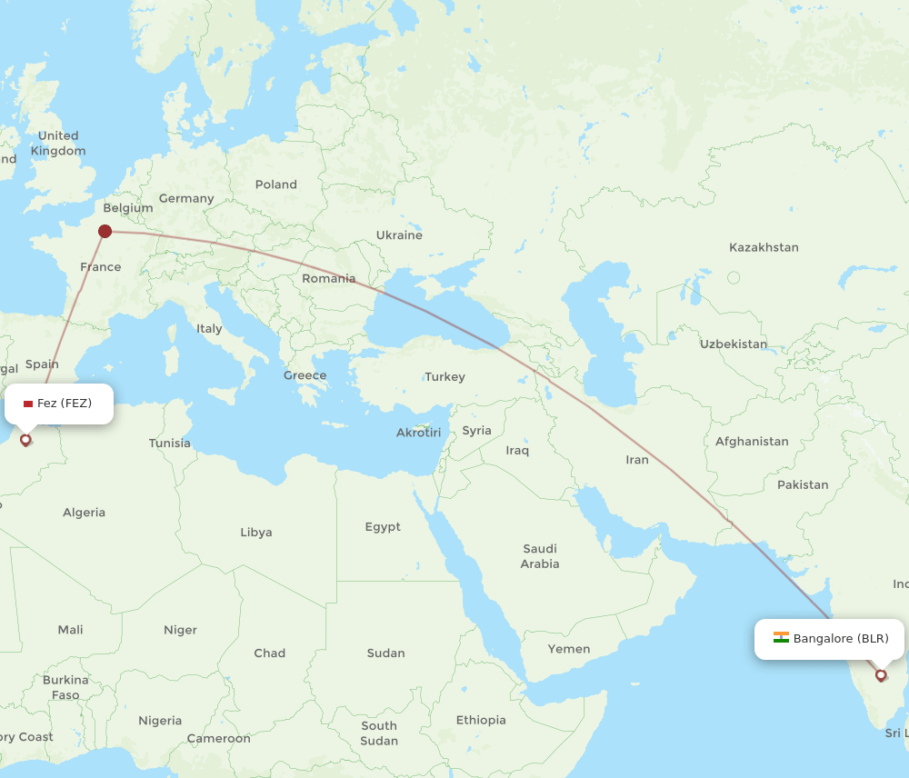 BLR to FEZ flights and routes map