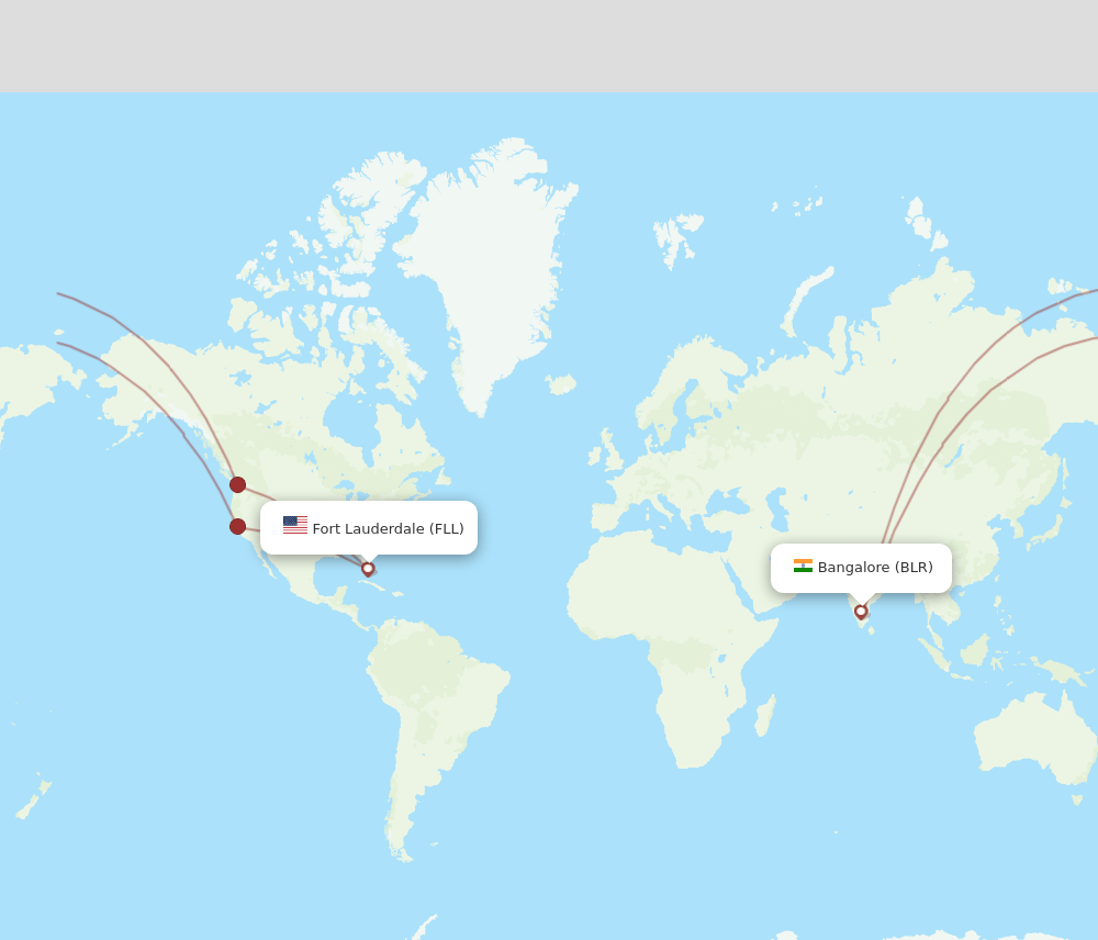 Fort Lauderdale - Bengaluru route map and flight paths