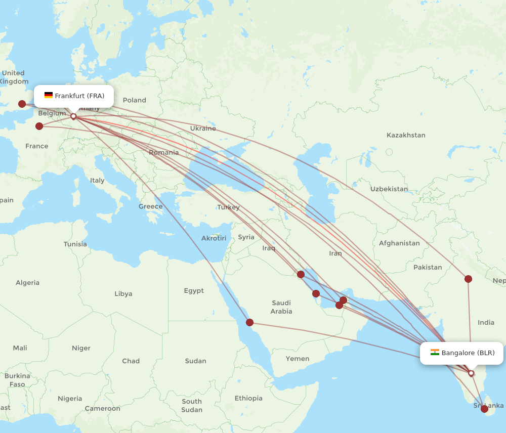 BLR to FRA flights and routes map