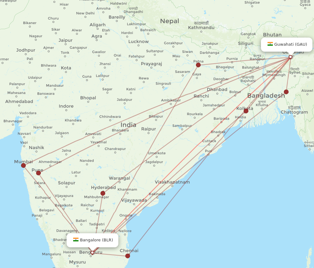 BLR to GAU flights and routes map