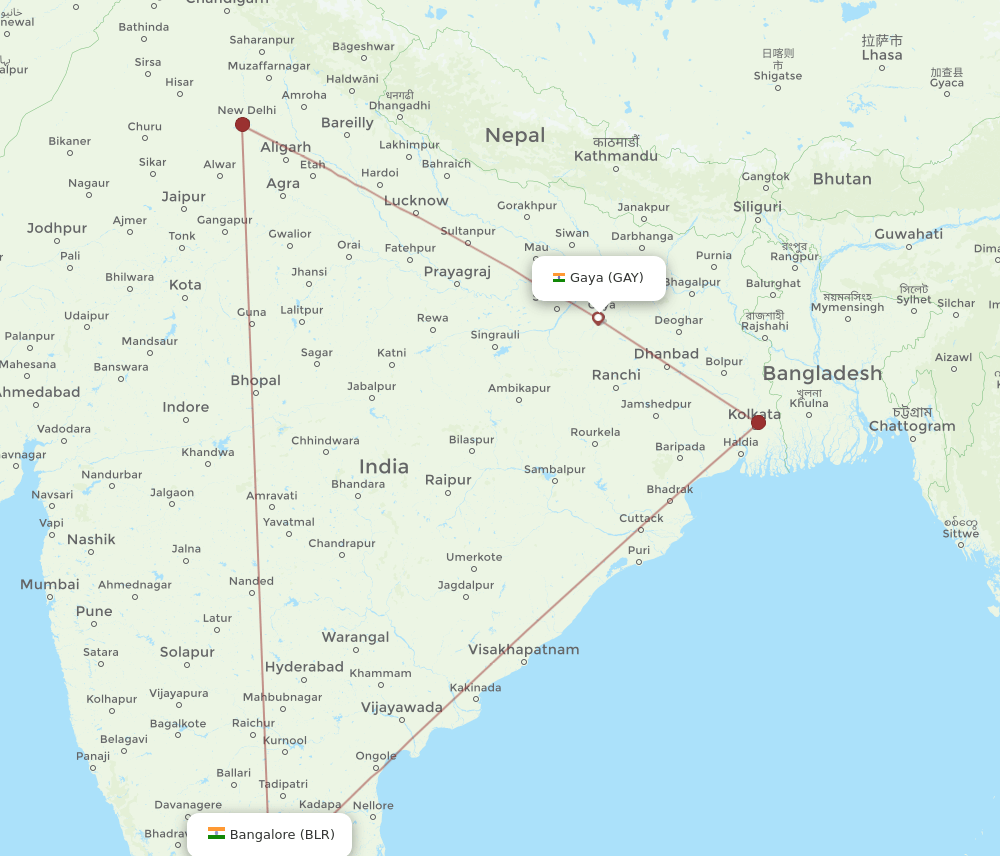 BLR-GAY flight routes