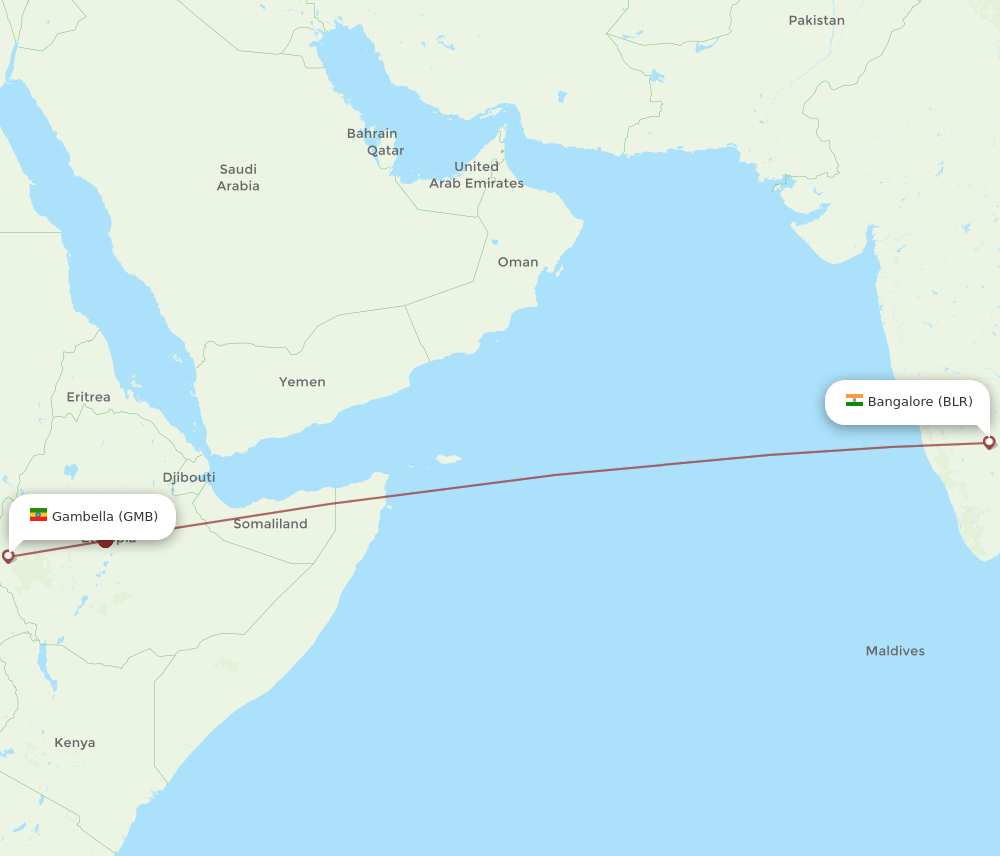 BLR-GMB flight routes