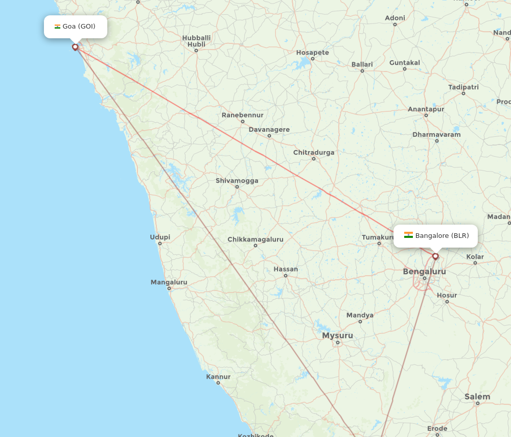 BLR to GOI flights and routes map