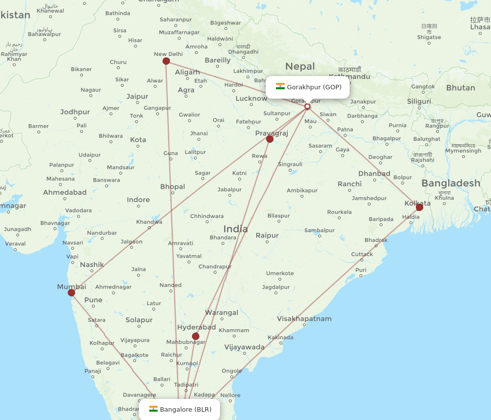 BLR-GOP flight routes
