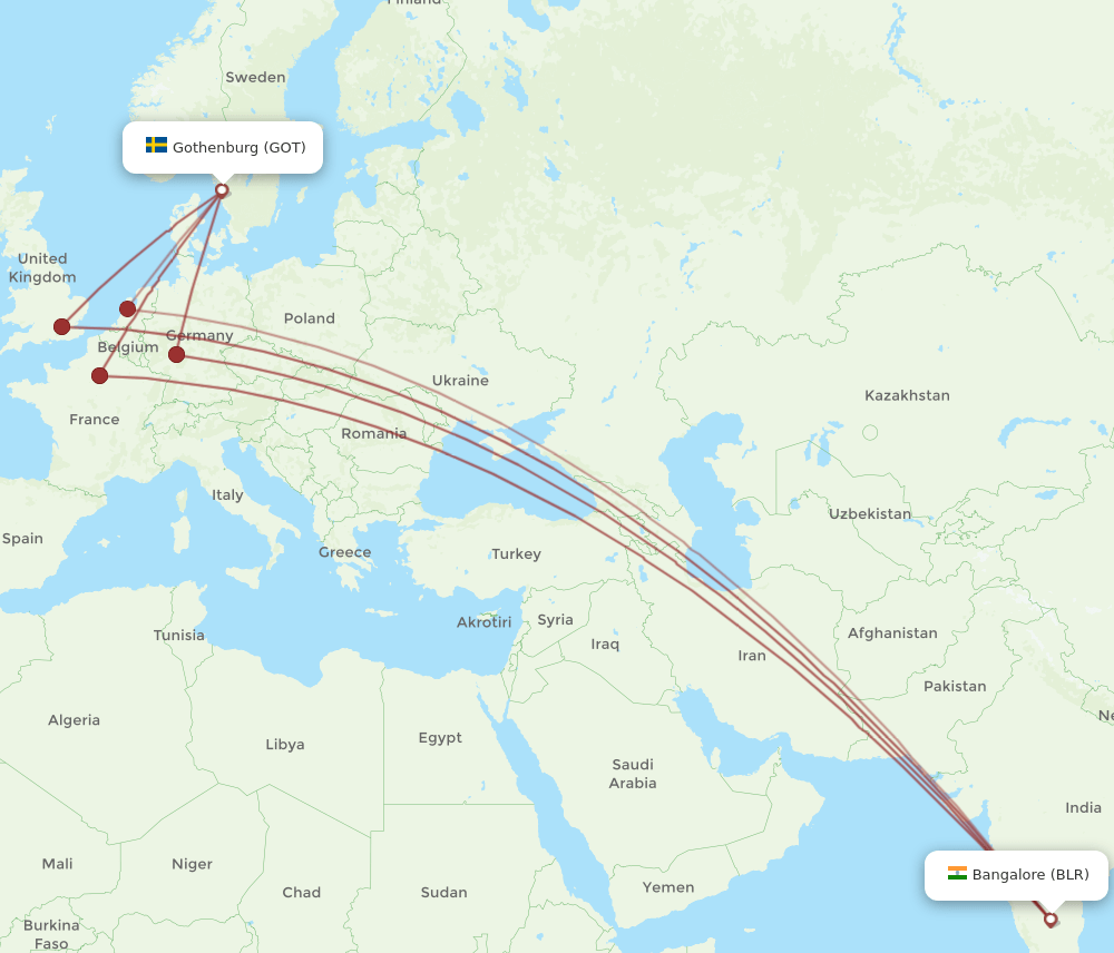 BLR-GOT flight routes