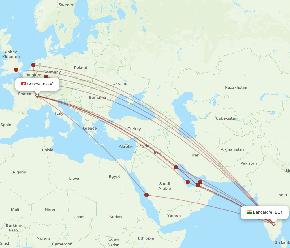 BLR to GVA flights and routes map