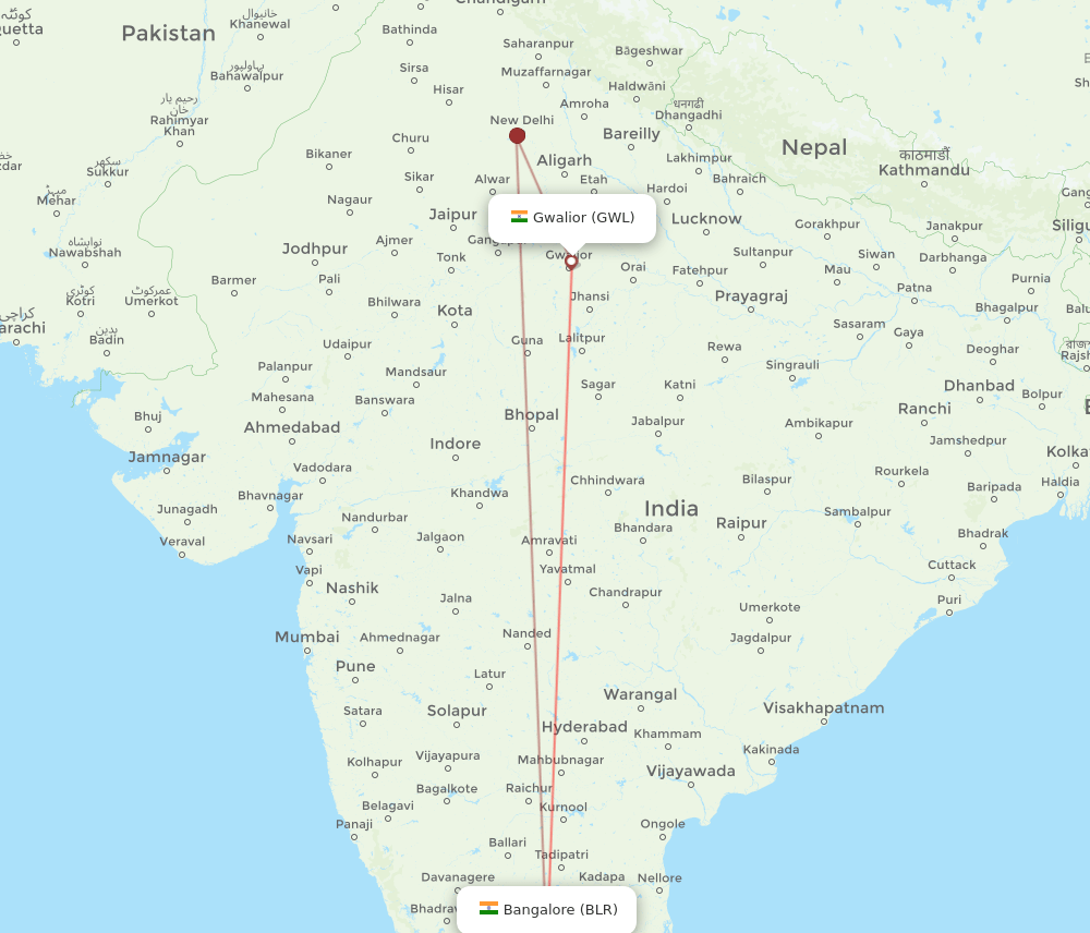 BLR-GWL flight routes