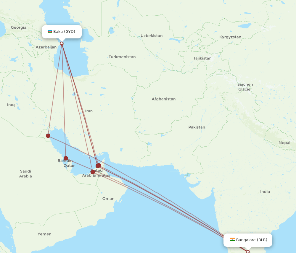 BLR-GYD flight routes
