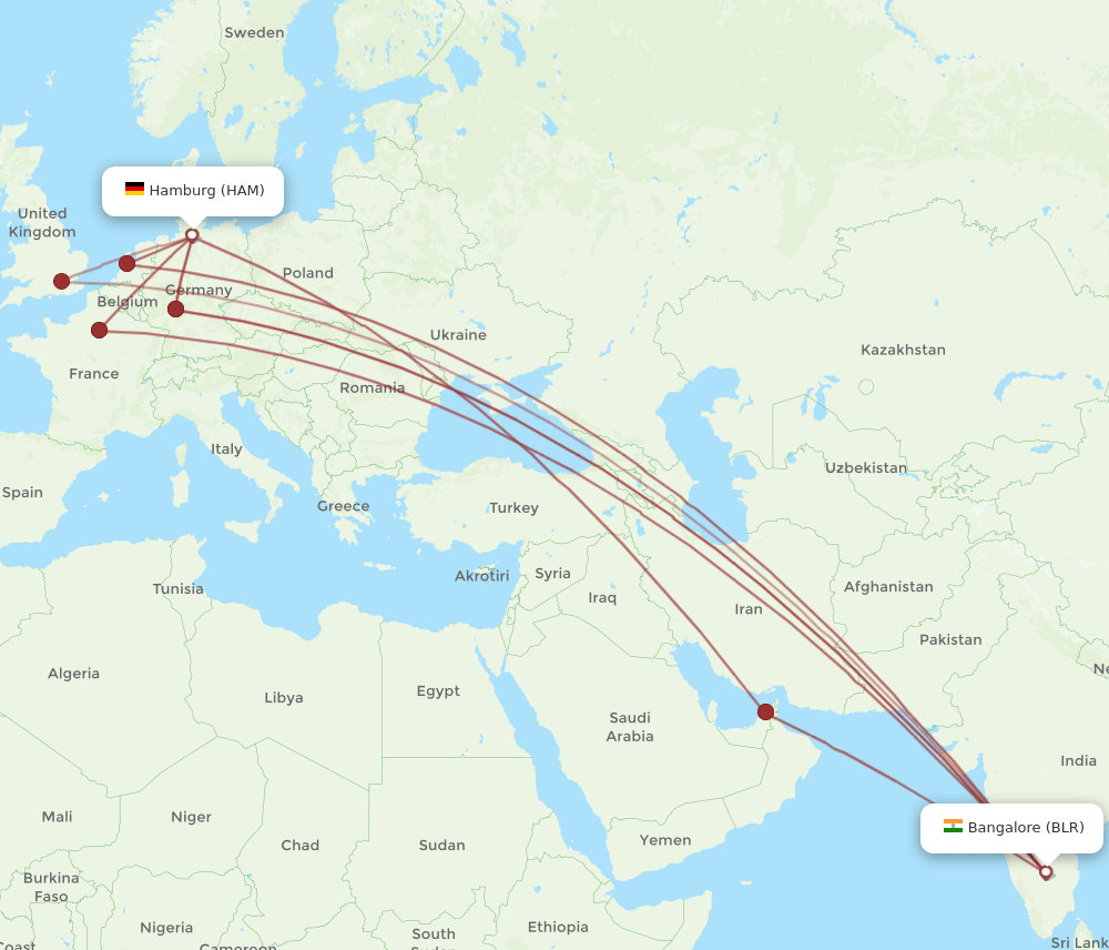 BLR to HAM flights and routes map