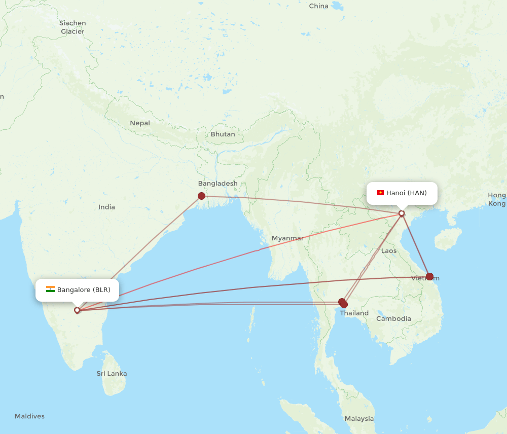 BLR to HAN flights and routes map
