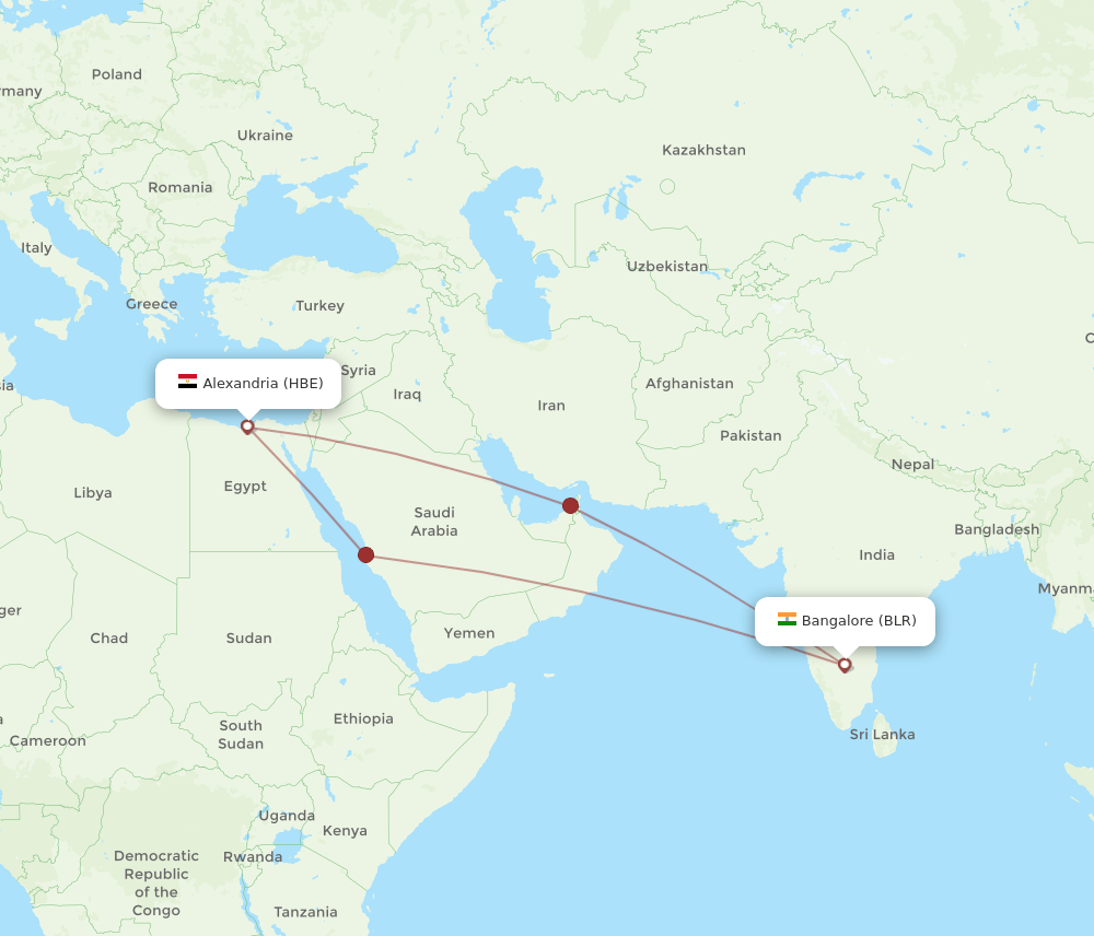 BLR-HBE flight routes