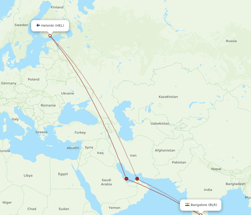 BLR-HEL flight routes