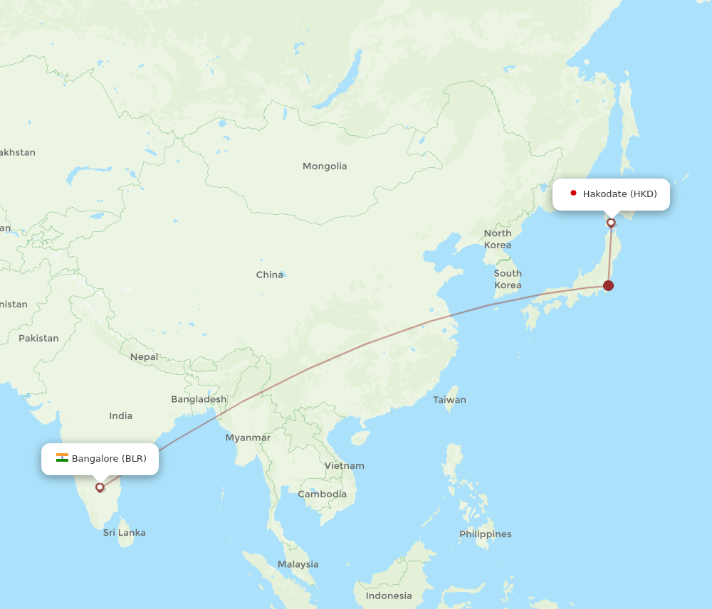 BLR to HKD flights and routes map