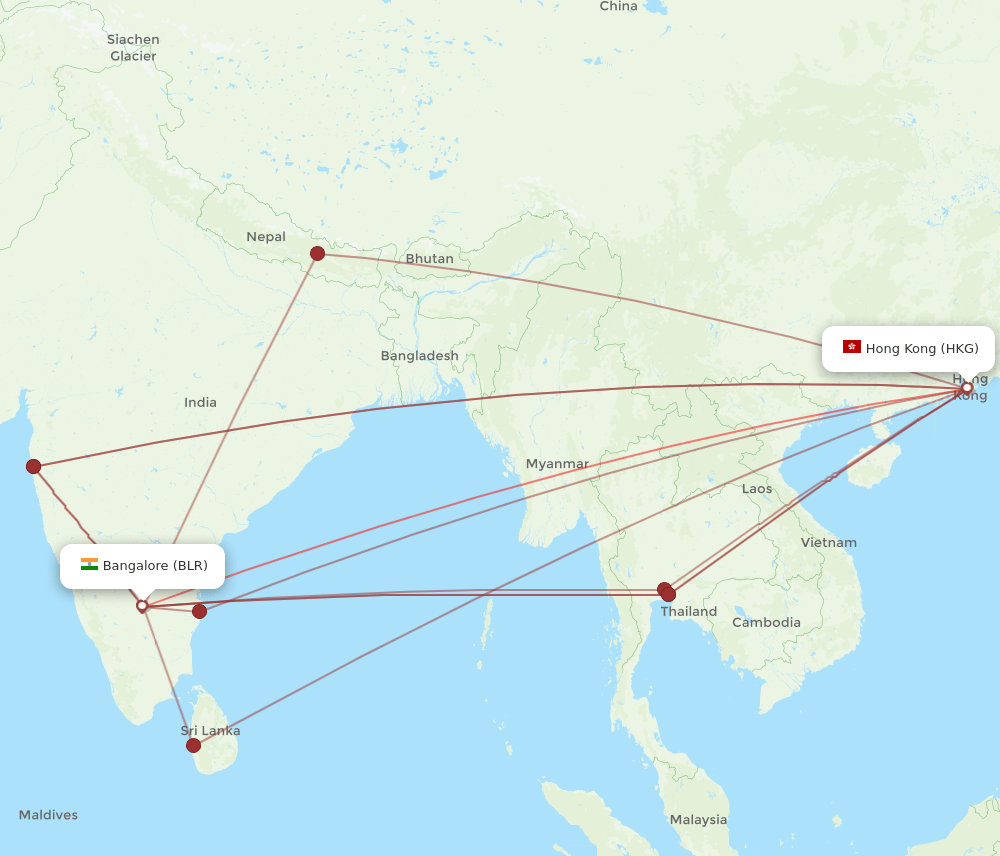 BLR-HKG flight routes