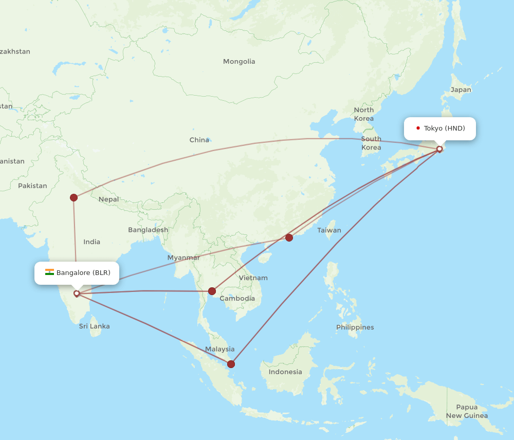 BLR-HND flight routes