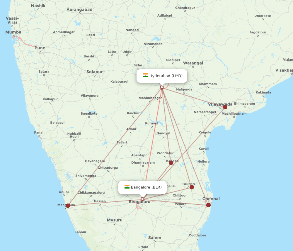 BLR to HYD flights and routes map