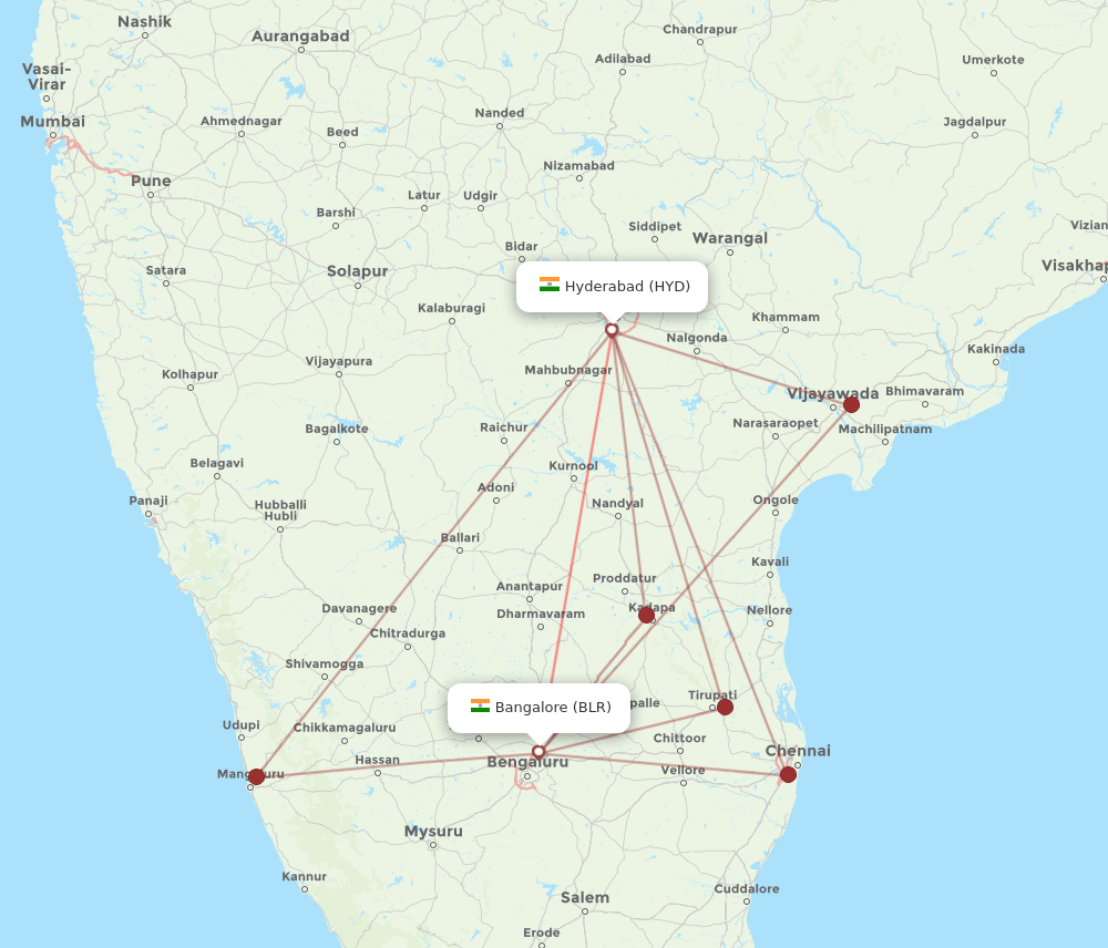 BLR-HYD flight routes