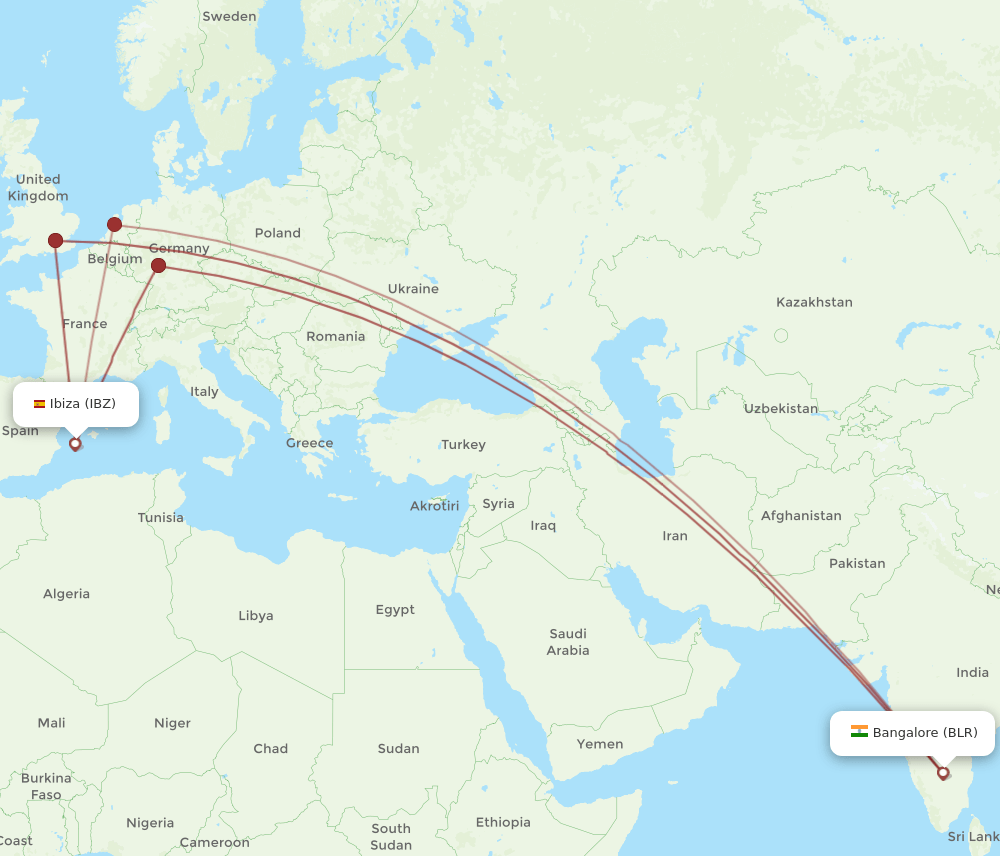 BLR-IBZ flight routes