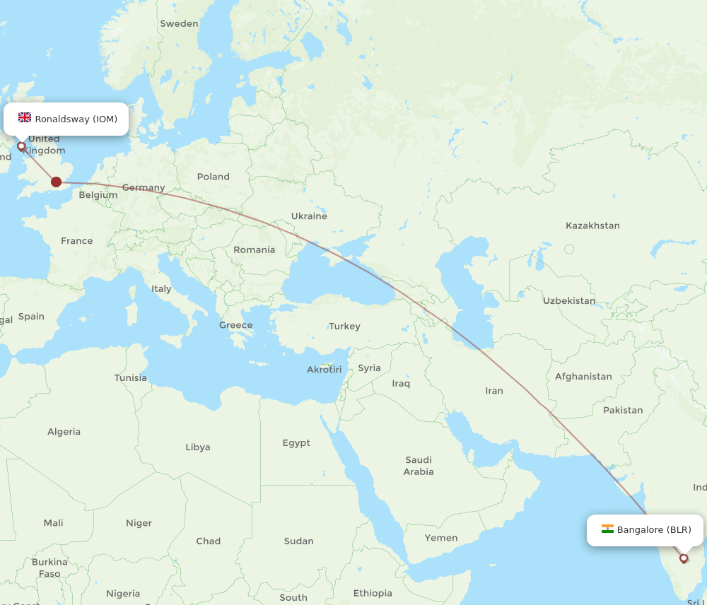 BLR-IOM flight routes