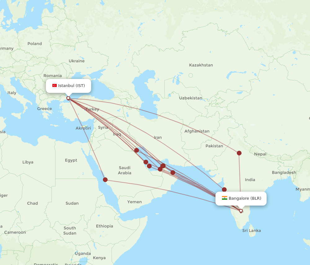 BLR to IST flights and routes map