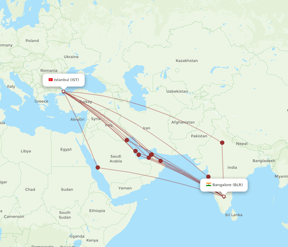 BLR-IST flight routes