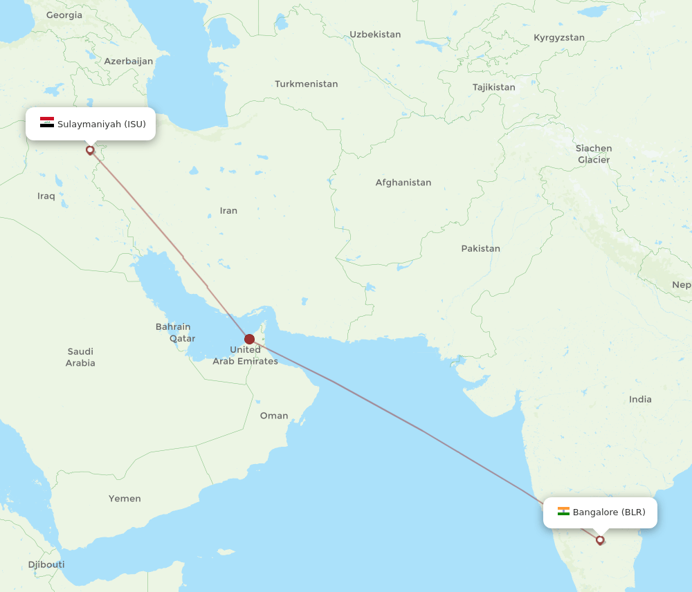 BLR to ISU flights and routes map