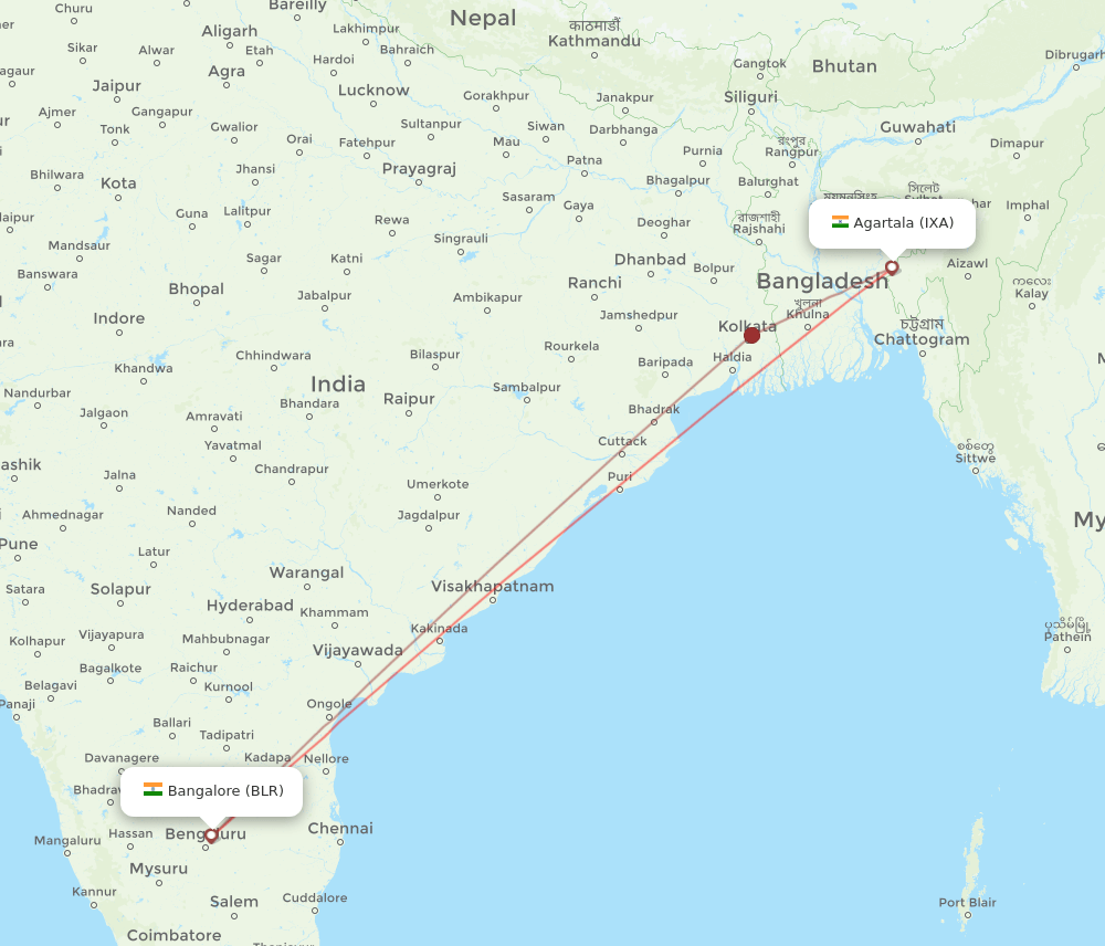 BLR to IXA flights and routes map