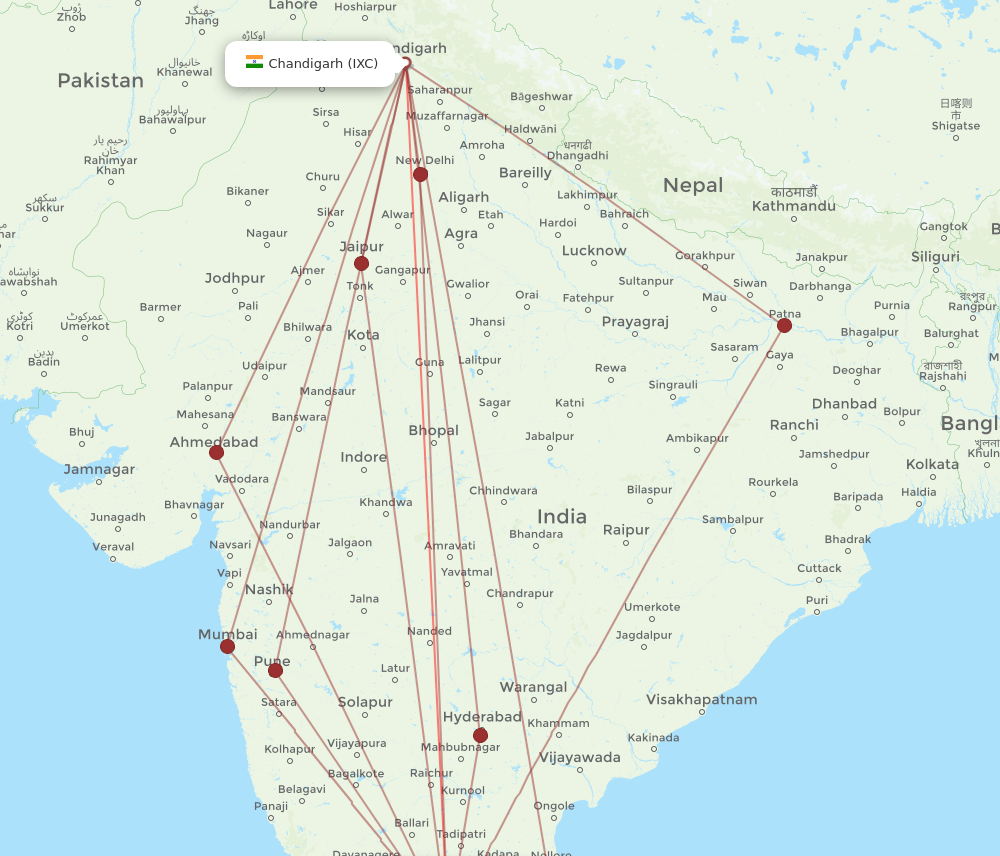 BLR to IXC flights and routes map