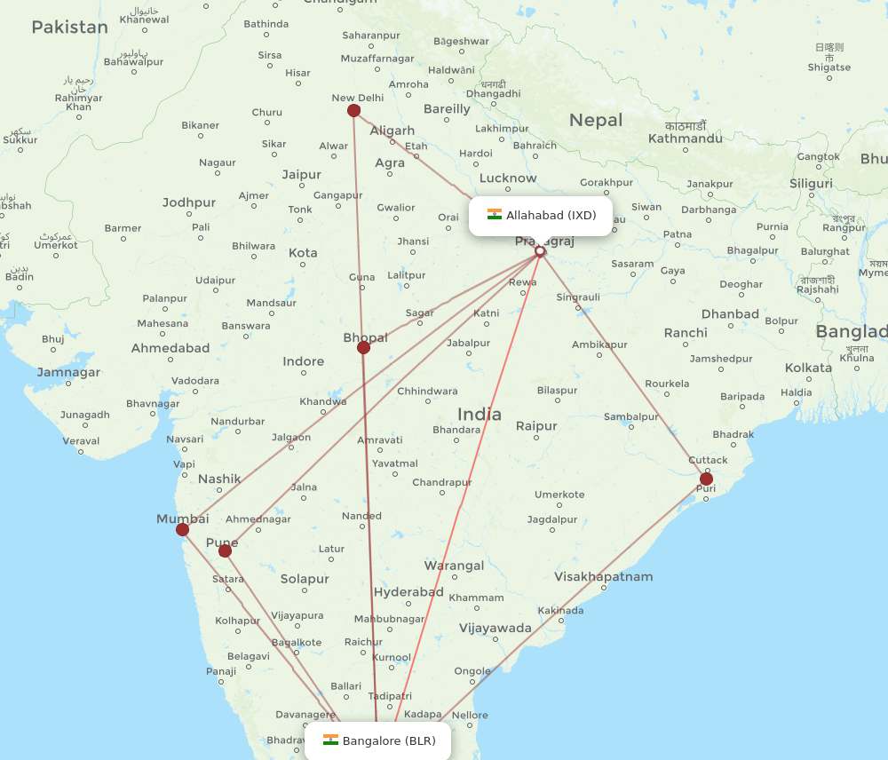 BLR-IXD flight routes