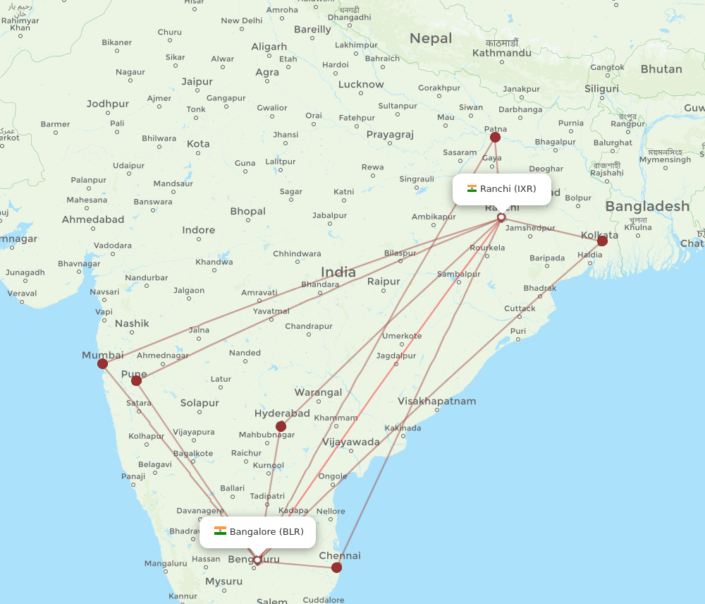 BLR to IXR flights and routes map