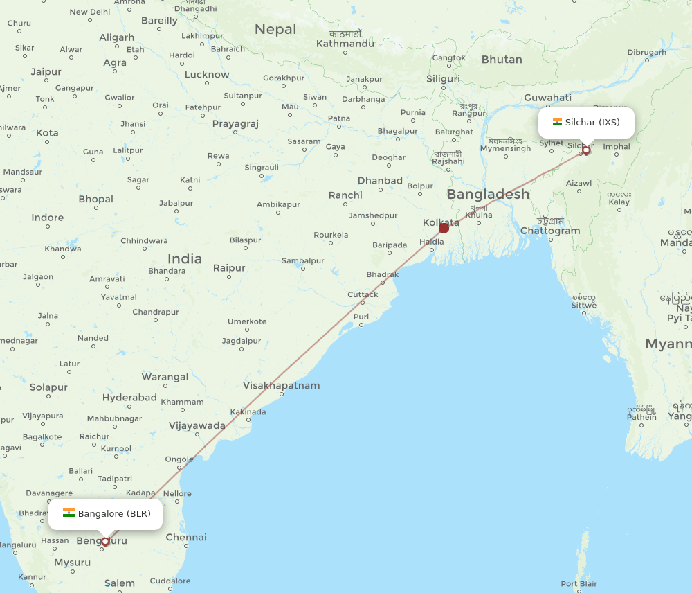 BLR to IXS flights and routes map