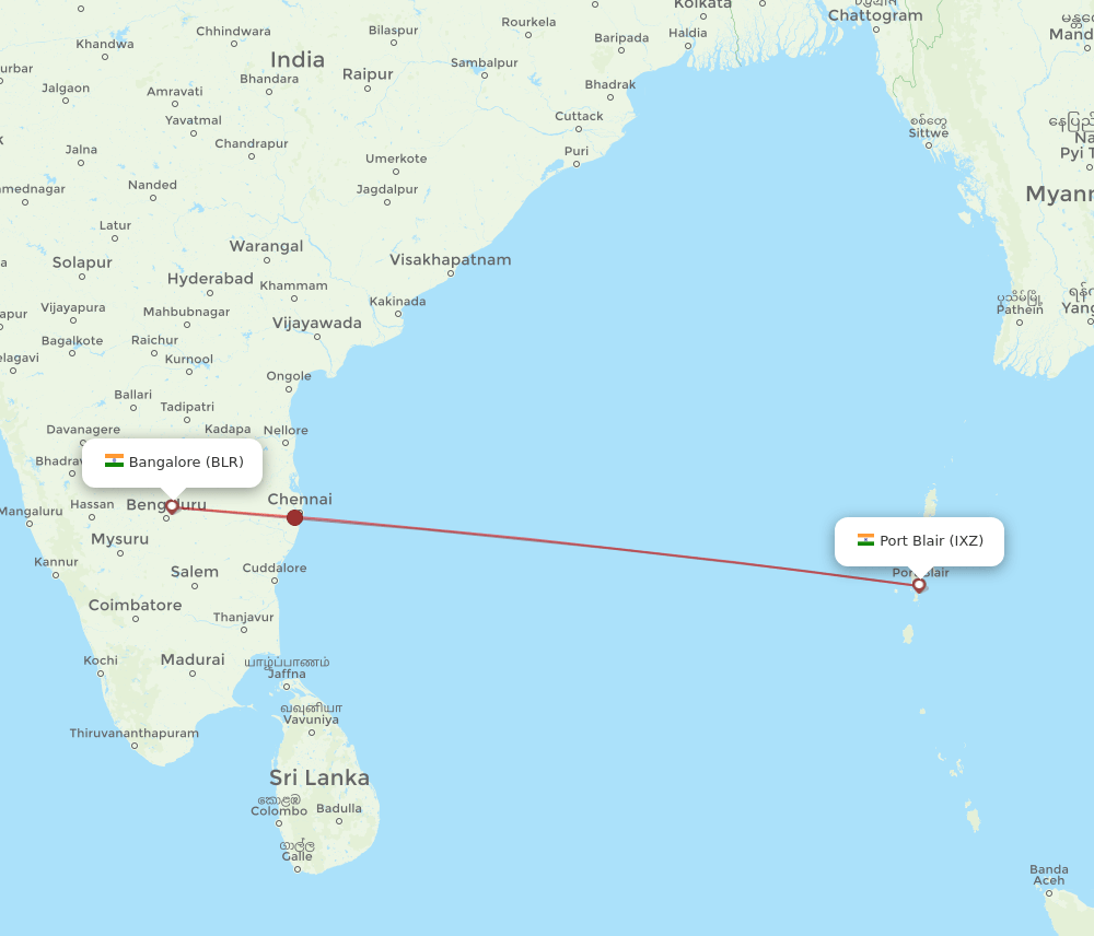 BLR-IXZ flight routes