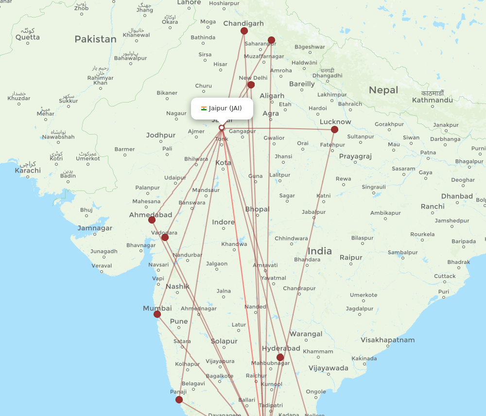 BLR to JAI flights and routes map