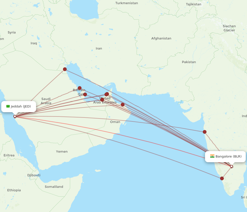 BLR-JED flight routes