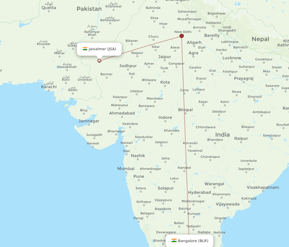 BLR-JSA flight routes