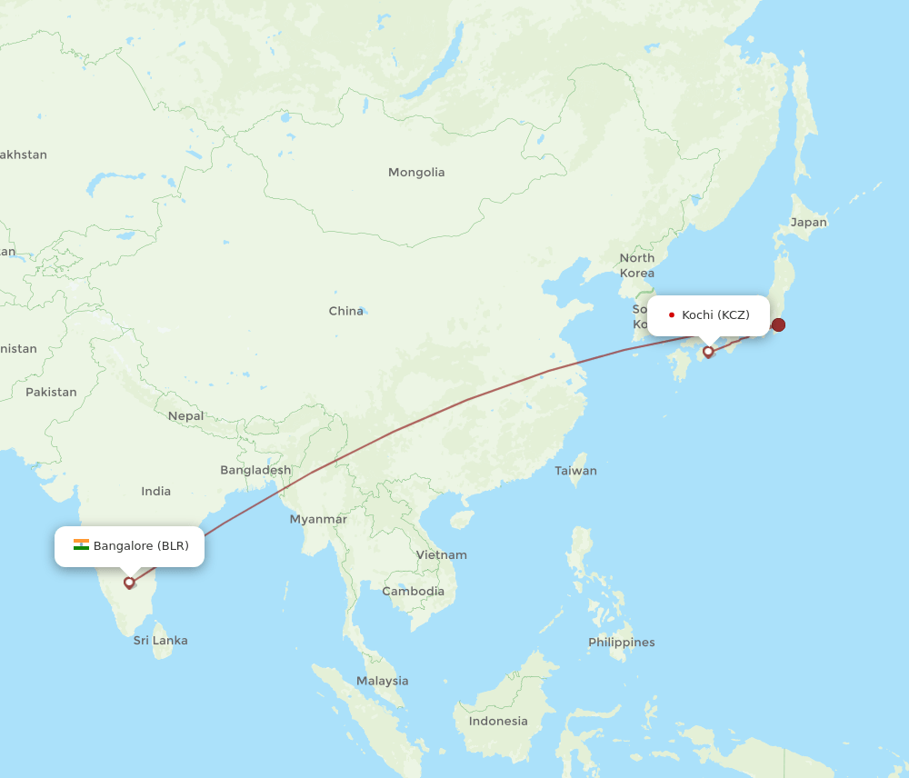 BLR to KCZ flights and routes map