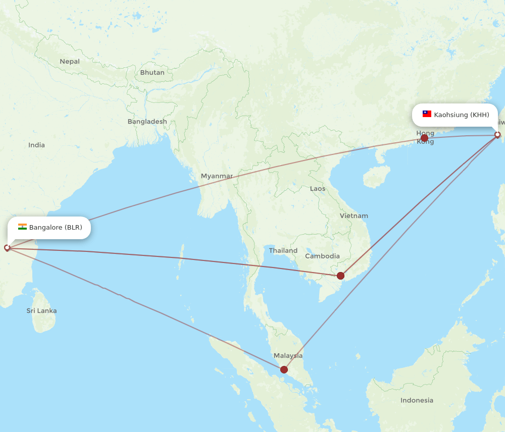 BLR-KHH flight routes