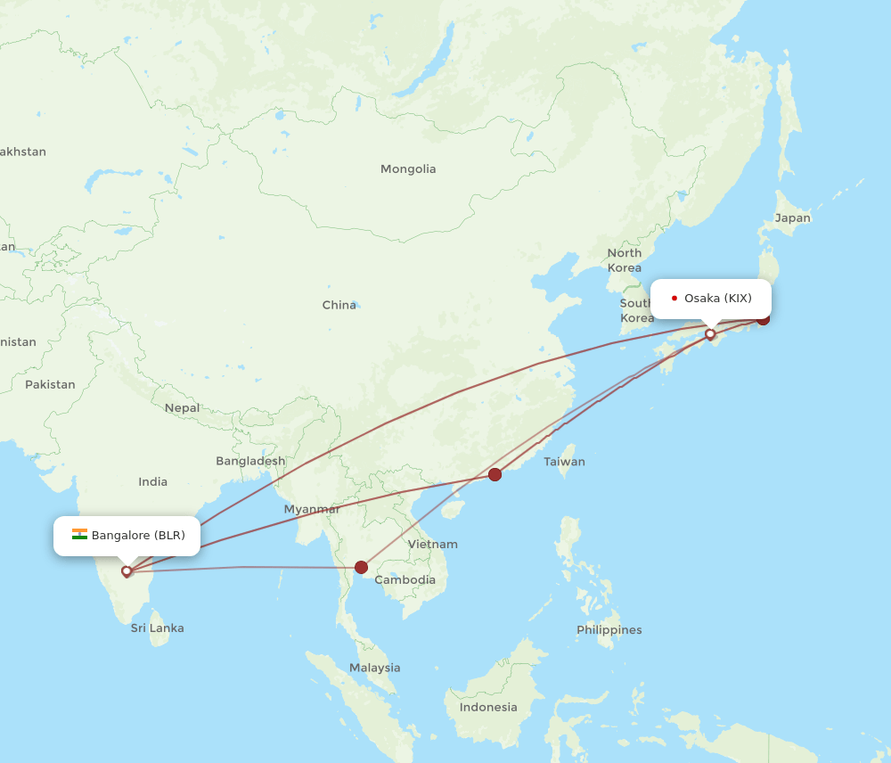 BLR-KIX flight routes