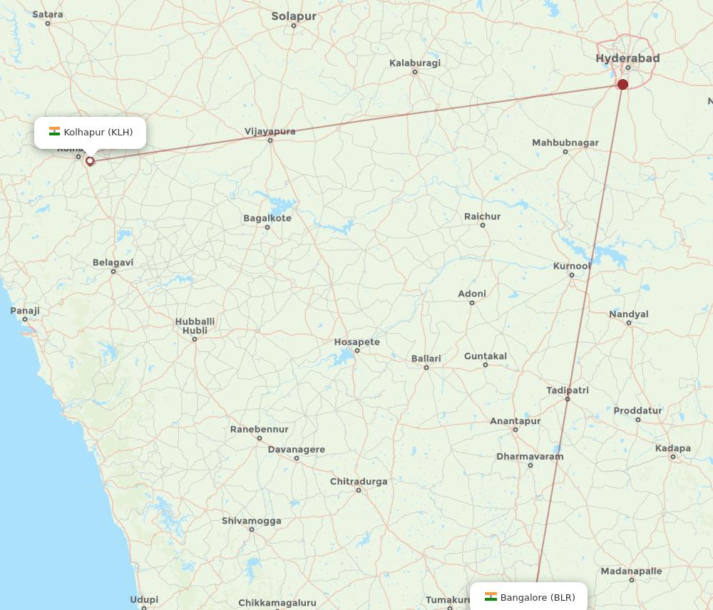 BLR to KLH flights and routes map