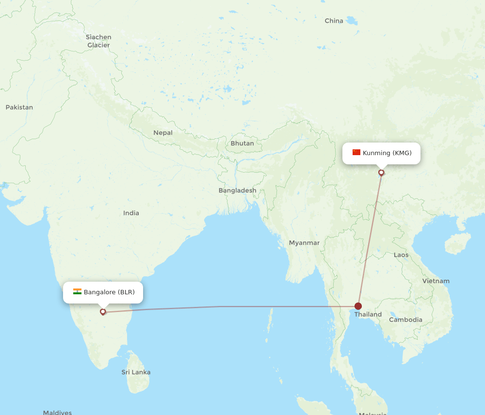 BLR-KMG flight routes