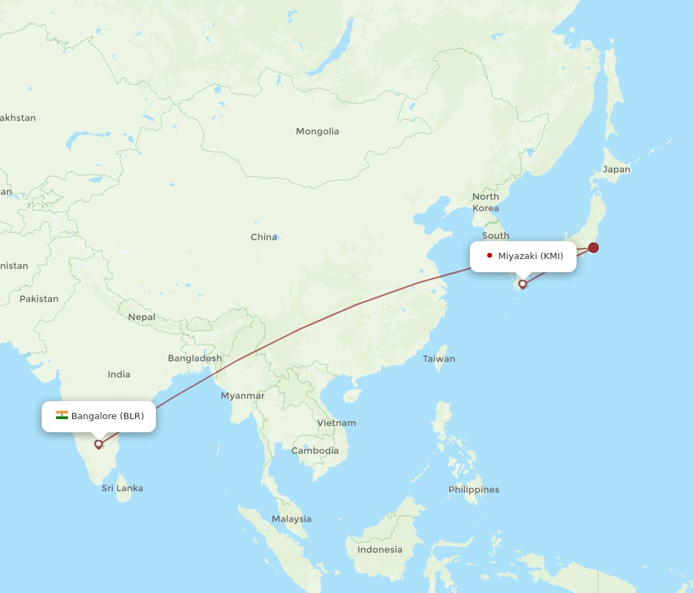 BLR-KMI flight routes