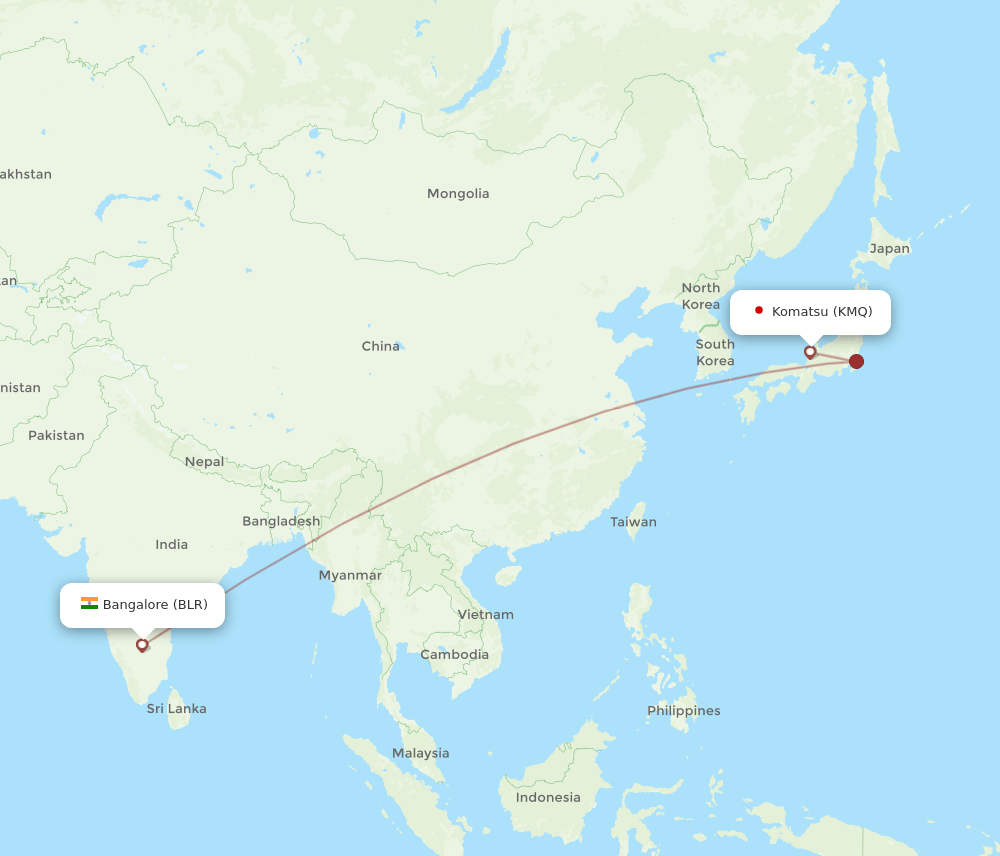 BLR to KMQ flights and routes map