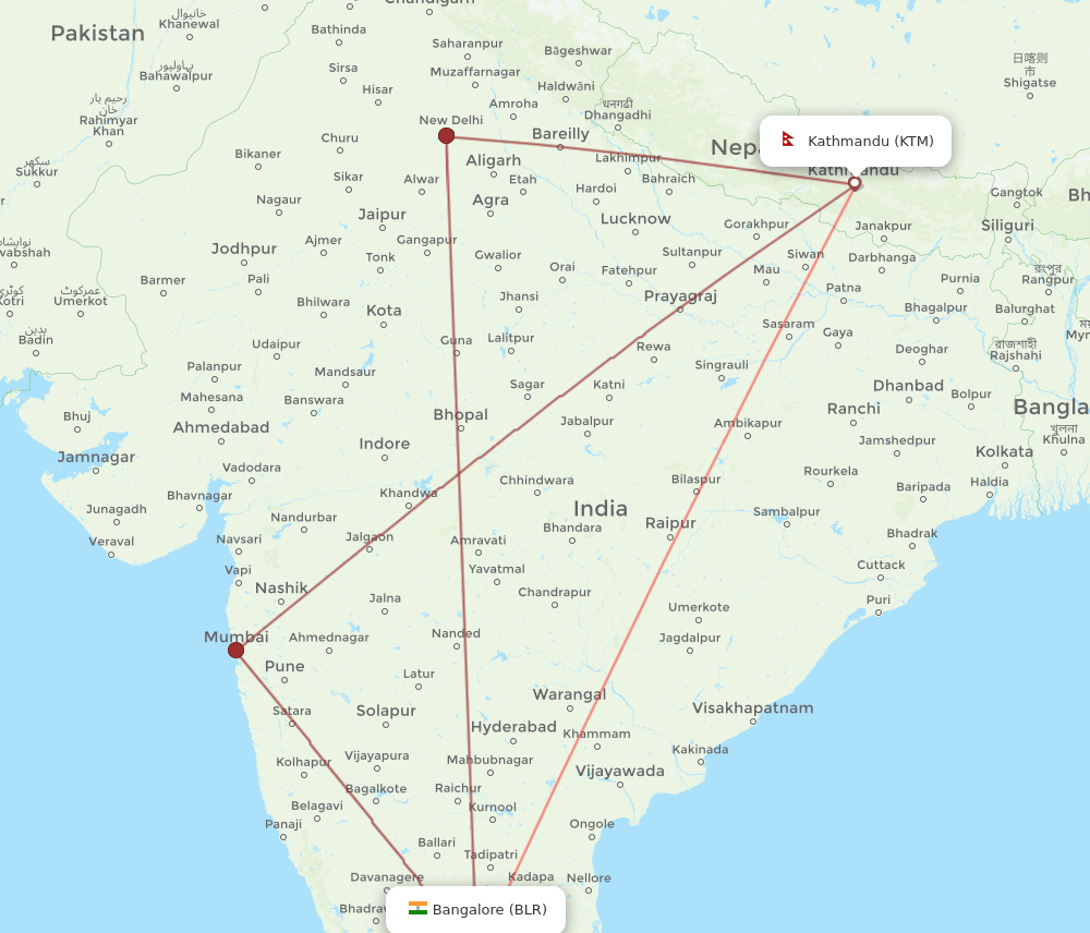 BLR-KTM flight routes